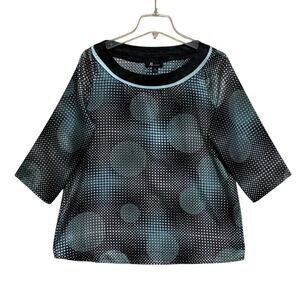 3/$30 AB Studio Blouse Womens Med Teal Green Black polka dot 3/4 Sleeve
